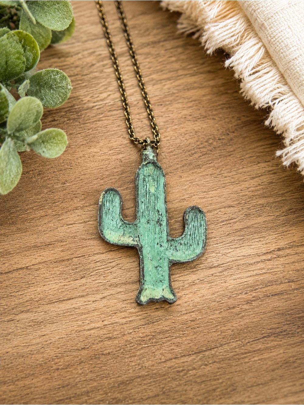 Blazin Roxx Patina Cactus Necklace and Earrings Set - Picture 4 of 6